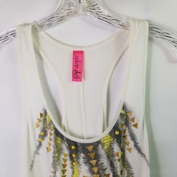Retro doll white starburst muscle tee. Size L. - Picture 4 of 7